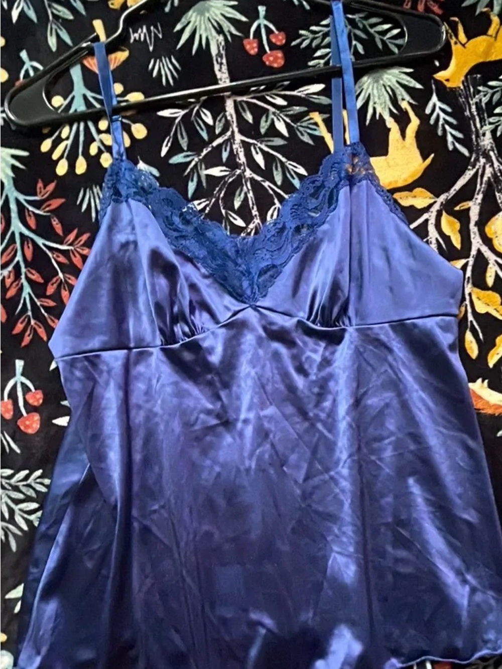 Women's Satin Lace Cami Top - Navy Blue